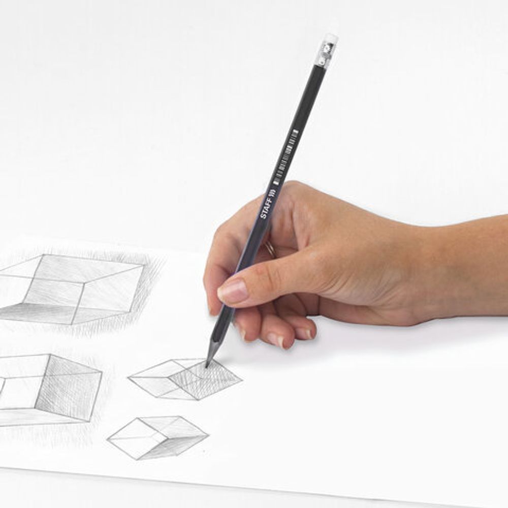 Карандаш чернографитный STAFF "College", 1 шт., НВ, с ластиком, пластиковый, корпус черный, 181712.