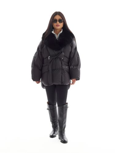 Черный пуховик летучая мышь с мехом