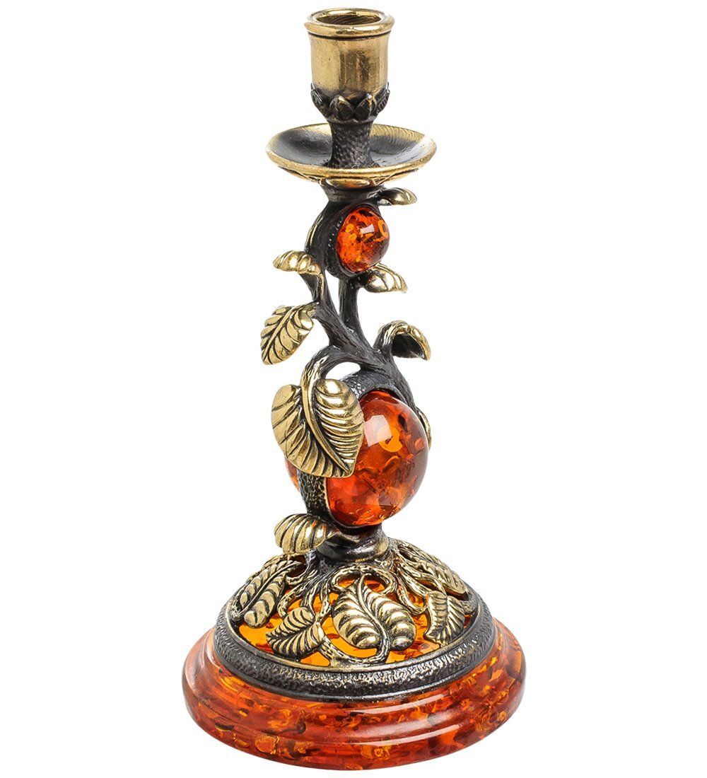 Народные промыслы AM-1585 Подсвечник «Лоза» (латунь, янтарь)