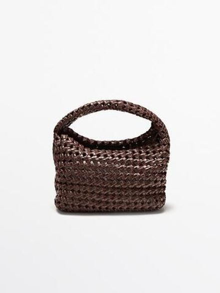 Massimo Dutti Мини-сумочка из плетеной кожи, бургунди