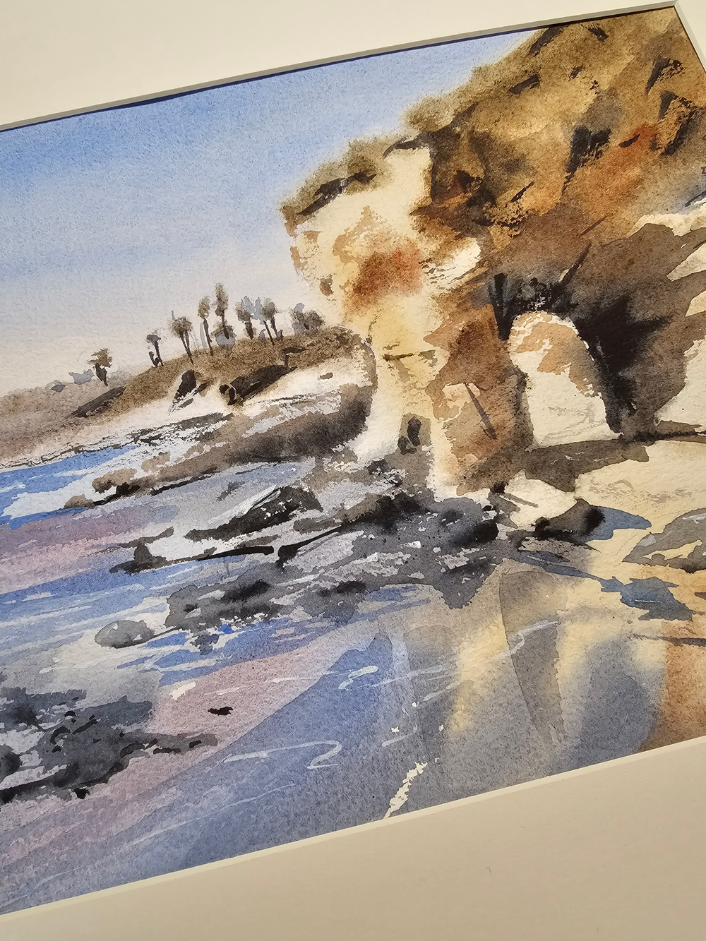 Картина авторская акварельная в паспарту 30х40 см на стену для интерьера "Море в стиле Энди Эвансона "