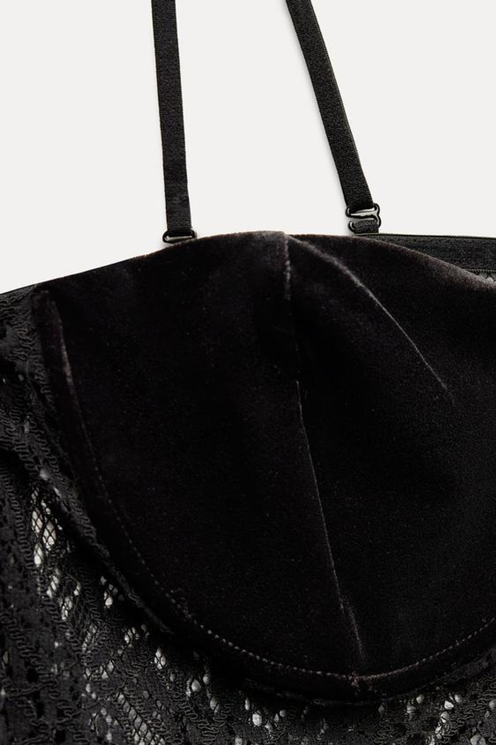 ZARA ТОП ИЗ БАРХАТА С КРУЖЕВОМ, ЧЕРНЫЙ