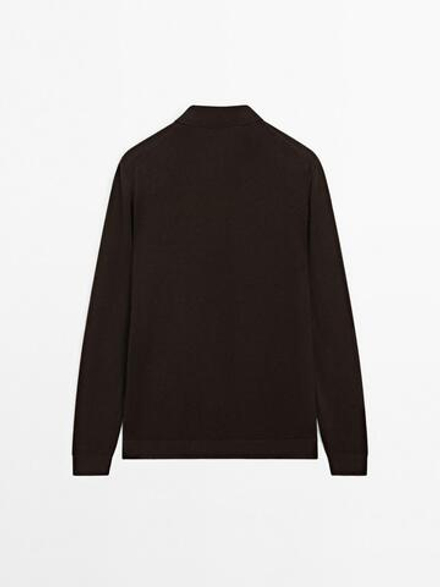 Massimo Dutti Свитер поло с молнией, коричневый