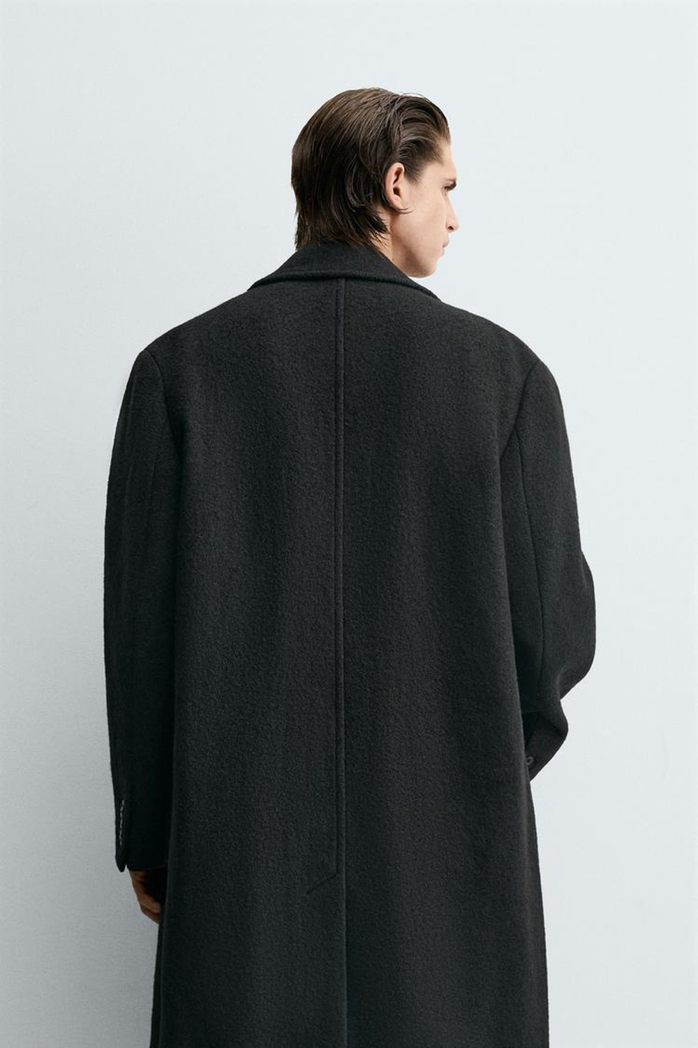 ZARA ШЕРСТЯНОЕ ПАЛЬТО ИЗ РЕЛЬЕФНОЙ ТКАНИ БУКЛЕ, ЧЕРНЫЙ