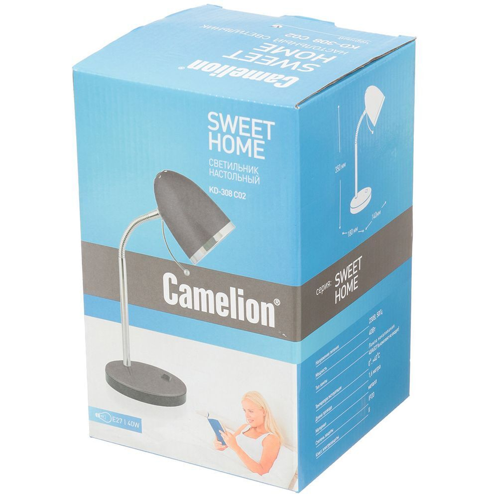 Светильник настольный на подставке, E27, 40 Вт, черный, Camelion, KD-308 C02, 11477