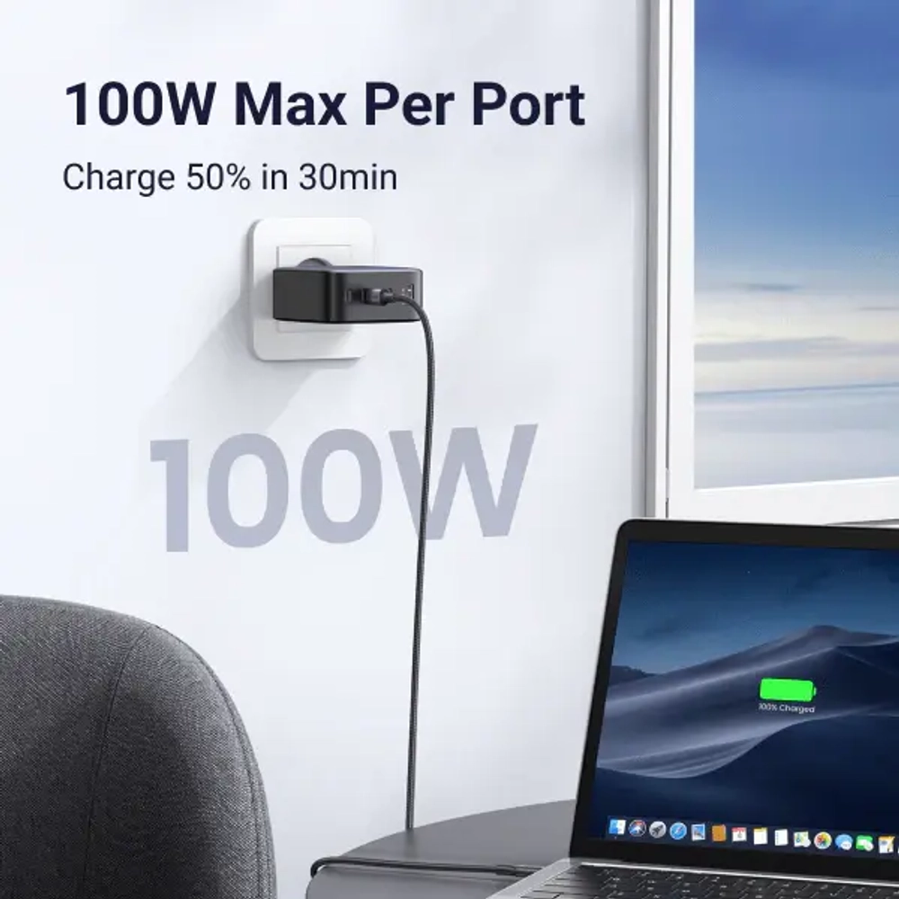 Зарядное устройство 3xUSB C+1xUSB, 100W Gan X, UGREEN 40747