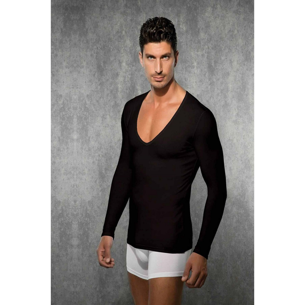 Мужской лонгслив с глубоким вырезом черный Doreanse 2920