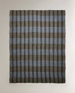 ZARA HOME ШЕРСТЯНОЙ ПЛЕД В КЛЕТКУ, ЗЕЛЕНЫЙ