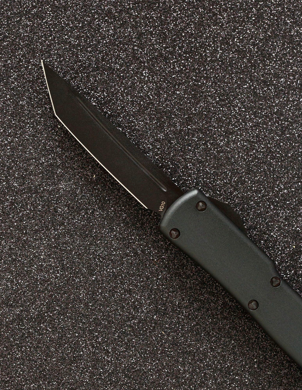 Автоматический складной нож SteelBro UTX-70 T/E Tanto Black 149-1BK (черный-черный) фронталка/выкидуха