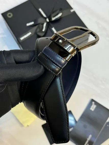 Двусторонний ремень Montblanc из кожи черного цвета 35мм