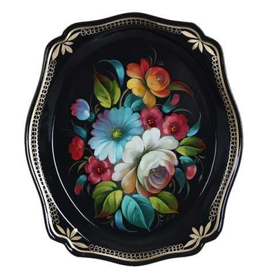 Жостовский поднос декоративный, размер 20х17 см (A3), металлический