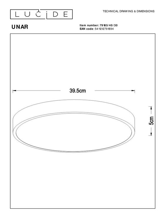 Потолочный светодиодный светильник Lucide Unar 79185/40/30