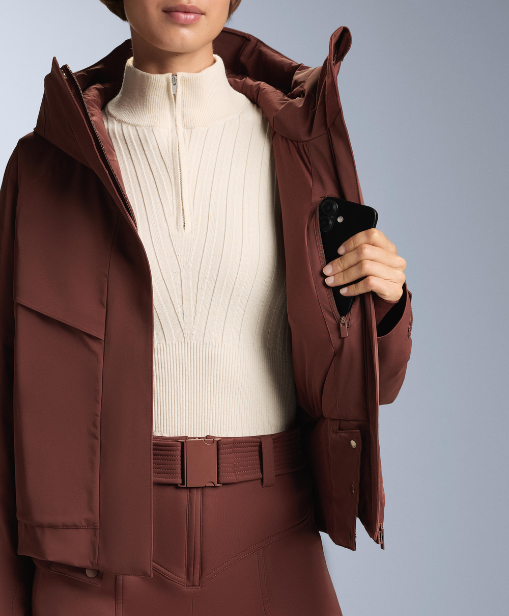 Oysho Водонепроницаемая куртка с карманами Primaloft® Feel the Performance TM SKI, терракотовый