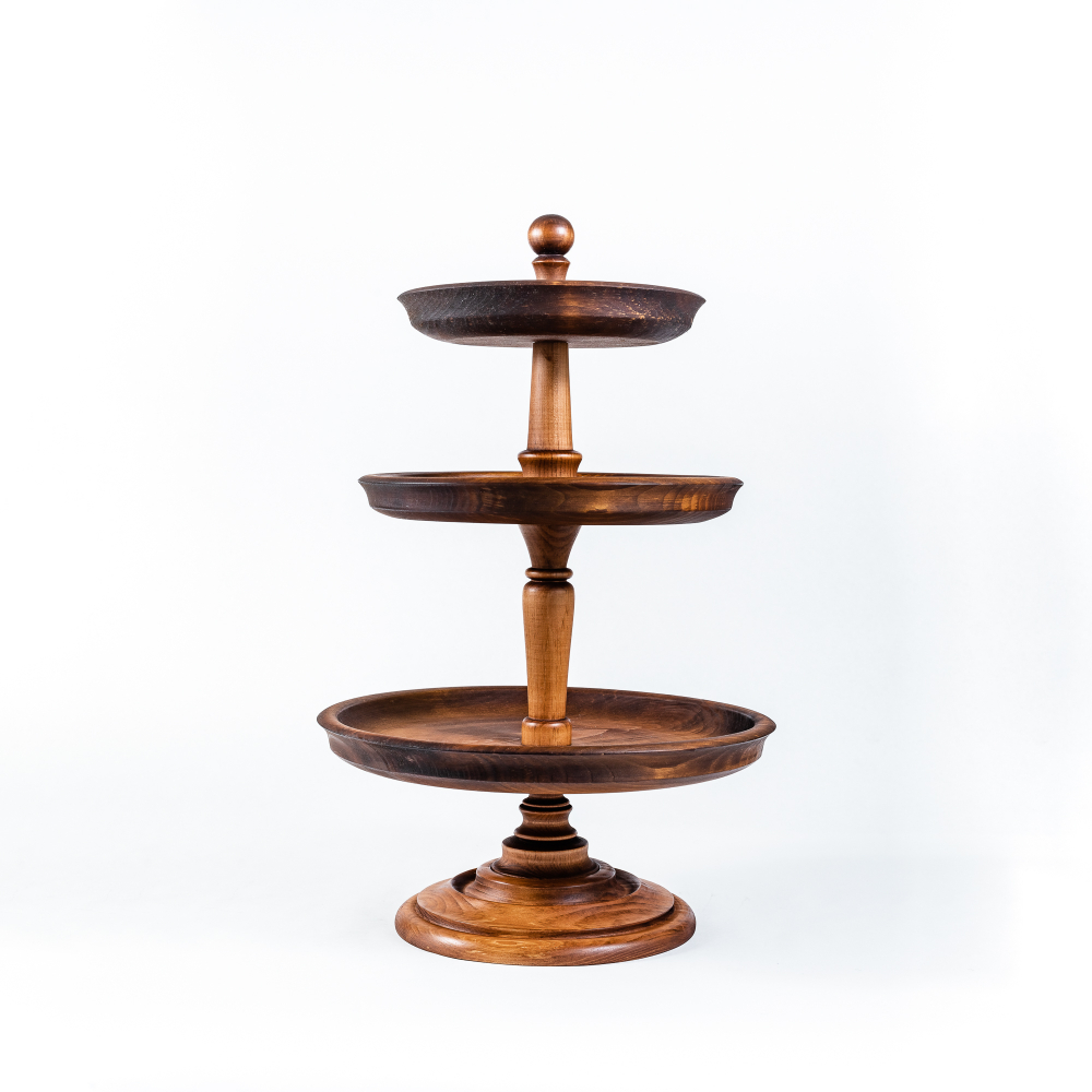 Трехъярусная ваза для фруктов и сладостей (фруктовница) из кедра. V16