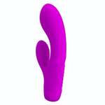 Лиловый вибратор с клиторальным отростком Tim - 15,5 см. (Цвет: лиловый)