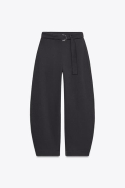 ZARA БРЮКИ ИЗ ФЛИСА С РЕМНЕМ, УГОЛЬНЫЙ