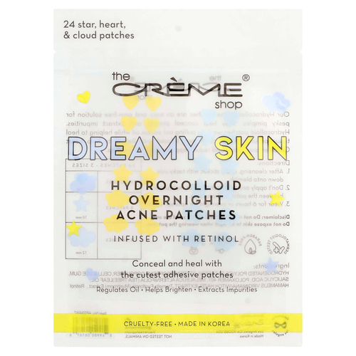 The Creme Shop, Dreamy Skin, гидроколлоидные ночные патчи от акне, звезда, сердце и облака, 24 шт.