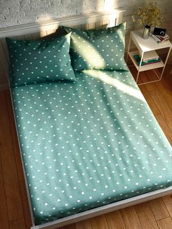 Постельное белье перкаль Сказка "Котики (мята)/Николь" 1,5-сп Наволочка 50х70 см 1 шт Простынь на резинке 90x200 см Пододеяльник 145x215 см