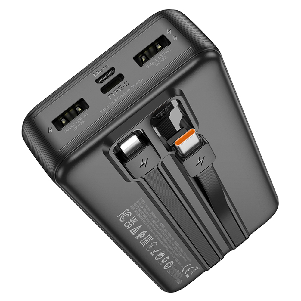 Внешний аккумулятор Hoco J118A 20000mAh 3USB 2.0A LED-индикатор, кабель (Lightning/Type-C) (Black)