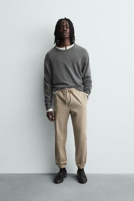 ZARA ЗАУЖЕННЫЕ БРЮКИ-ДЖОГГЕРЫ, БЕЖЕВЫЙ