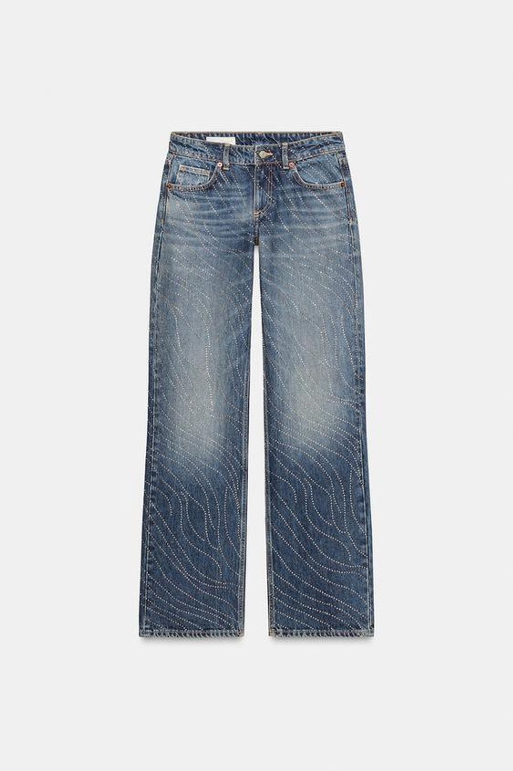 ZARA ДЖИНСЫ TRF WIDE LEG С НИЗКОЙ ПОСАДКОЙ И СТРАЗАМИ, СИНИЙ