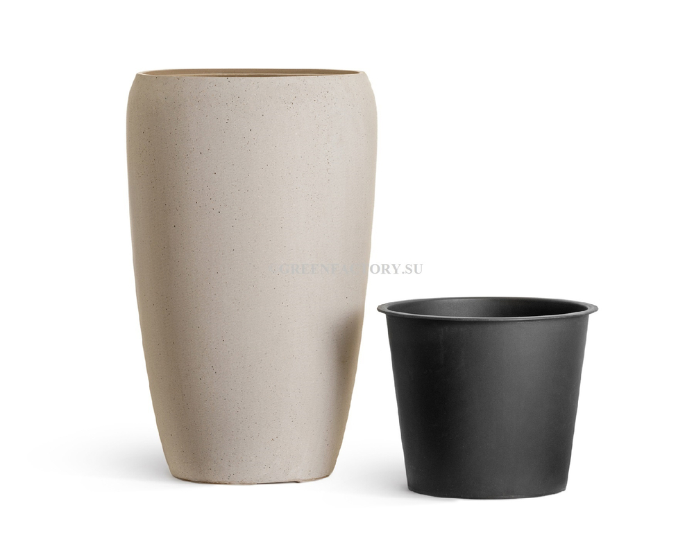 Кашпо TREEZ Effectory - Beton - Высокий округлый конус - Белый песок