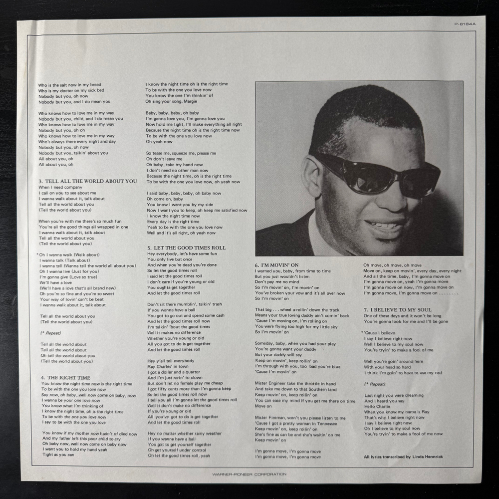 Виниловая пластинка Ray Charles ‎– The Right Time LP