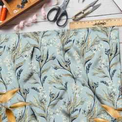 Ткань бифлекс золотистые листья с цветами