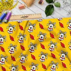 Ткань флис белые колокольчики и опадающие листья дуба