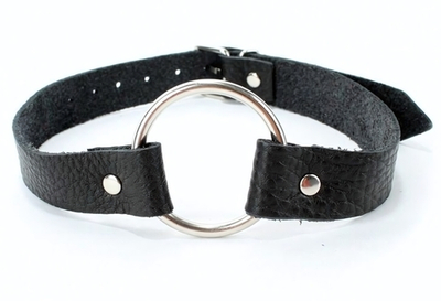 Черный кожаный кляп с кольцом (Цвет: черный)