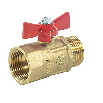 Кран шаровой латунь ПРАКТИК 131 Ду 25 Ру16 ВР/НР бабочка красная аналог 11б27п1 ГАЛЛОП 103263