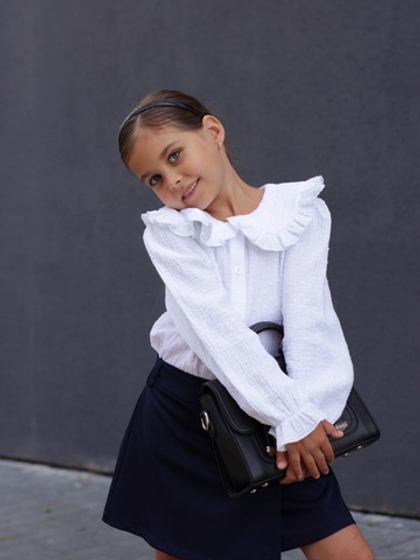 Блузка из муслина в крапинку с длинным рукавом, цвет белый