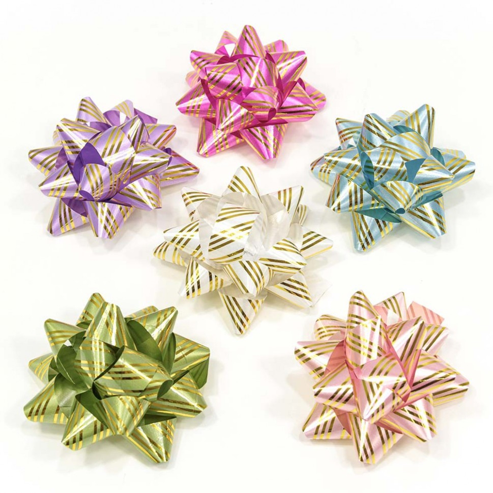 Бант Звезда 7,6см Набор 6 шт "Золотые полоски" (Микс)