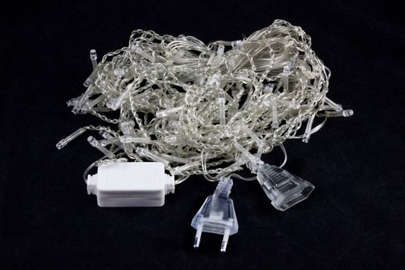 Светодиодная мерцающая бахрома 3*0.8 м., 220V, 100 синих LED ламп, прозрачный силикон, Winner Light (B.02.5T.100+)