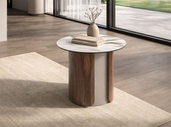 Приставной столик 2166 из керамики с мраморной отделкой, стали и ореха