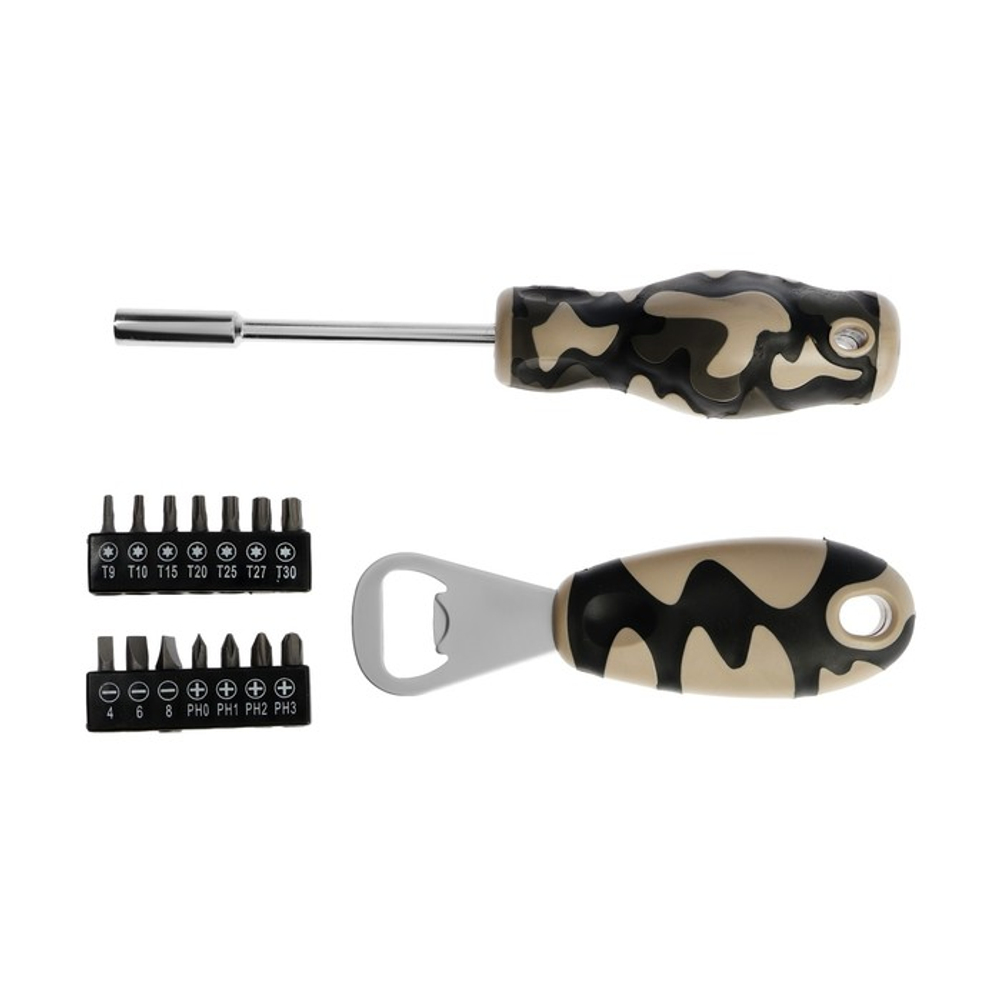 Набор инструментов ТУНДРА «23 ФЕВРАЛЯ», открывашка, отвертка с битами, 16 предметов