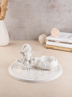 Набор декоративная статуэтка Ганеша мудрый и подсвечник Лотос на подставке Цветок Жизни