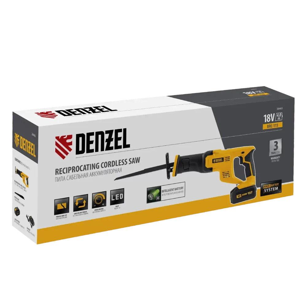Пила сабельная аккумуляторная CRC-115, 18В Li-Ion Denzel, 28465
