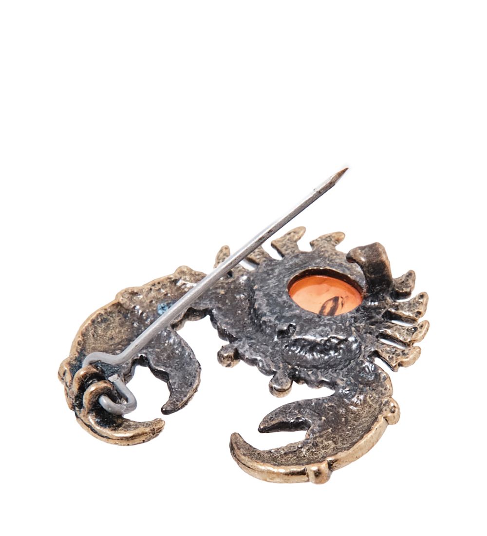 AM- 491 Брошь «Знак зодиака-Рак» (латунь, янтарь)