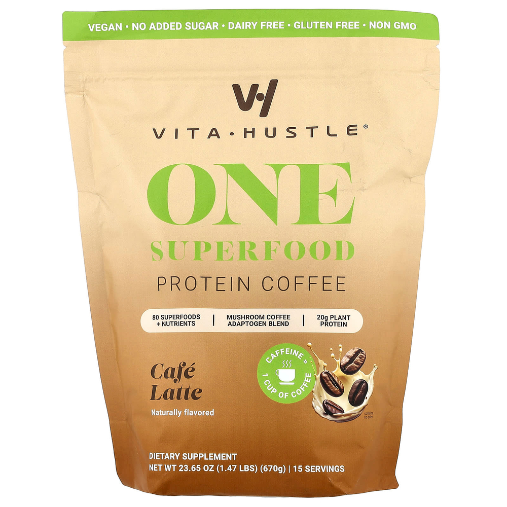 VitaHustle, One Superfood Protein, кофе латте, 670 г (1,47 фунта)
