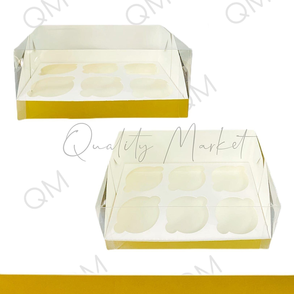 Коробка под капкейки с пластиковой крышкой 235*160*100 мм (6) (золото-матовая), 50шт