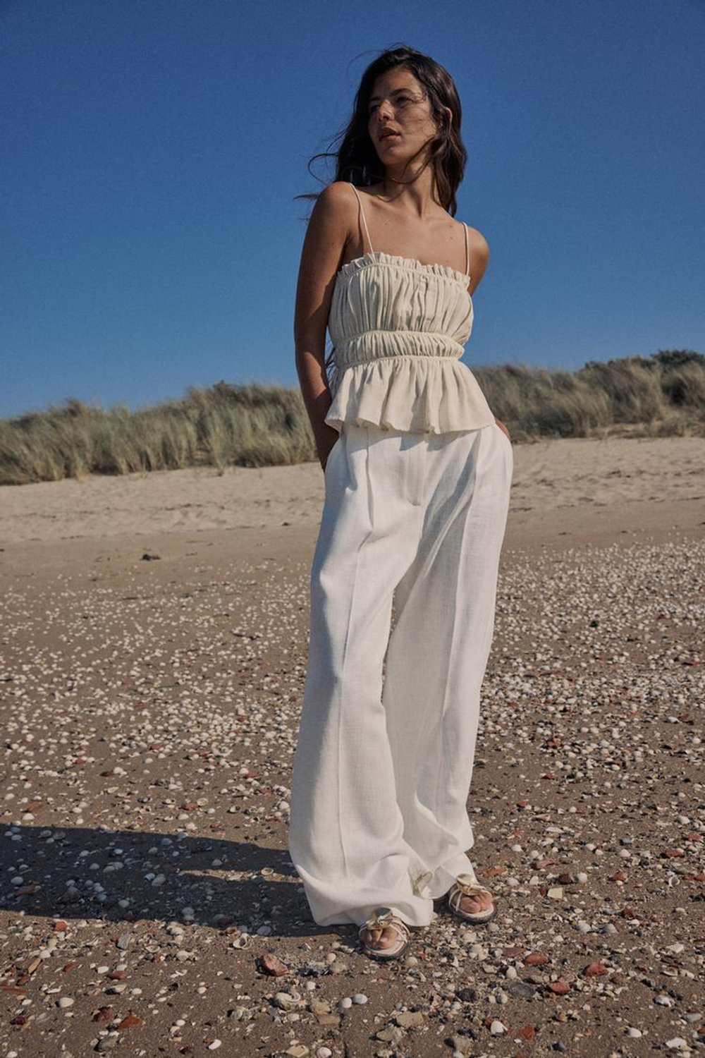 ZARA ТОП НА БРЕТЕЛЯХ, ЭКРЮ