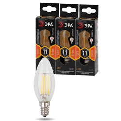 Лампа светодиодная ЭРА F-LED B35-11w-827-E14 11Вт филамент свеча теплый белый свет Е14 | Филаментные декоративные