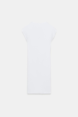 ZARA КОРОТКОЕ ПЛАТЬЕ С V-ОБРАЗНЫМ ВЫРЕЗОМ, БЕЛЫЙ