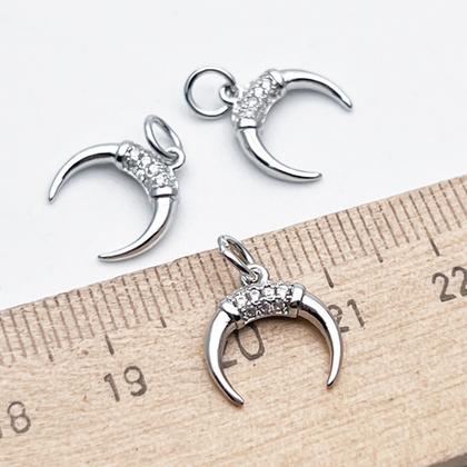 Подвеска Лунница, цвет серебро (родий), фианиты, размер 12*13 мм, цена за 1 шт