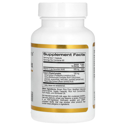 California Gold Nutrition, Total C Complex, комплекс с аскорбиновой кислотой, амлой, цитрусовыми биофлавоноидами и экстрактом шиповника, 500 мг, 60 растительных капсул