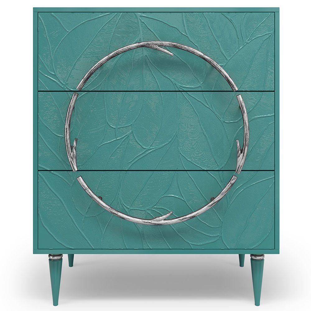 Комод Арт Колор leaves Классик Сильвер с 3 ящиками Пастельно-синий