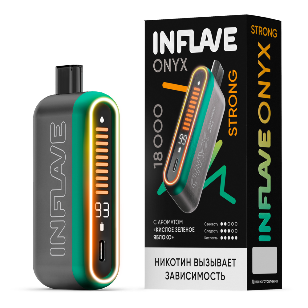 Inflave Onyx Strong Кислое зелёное яблоко 18000 затяжек 20мг (2%)