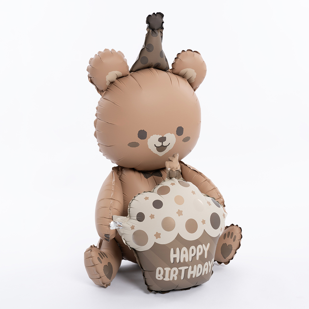 Сидячий шар "Мишка с кексом Happy Birthday" воздух