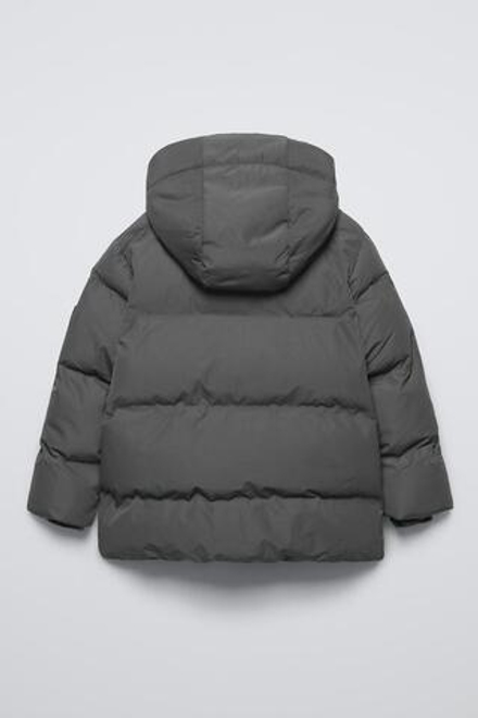 ZARA ПУХОВИК WATER REPELLENT С НАШИВКОЙ, СЕРЫЙ